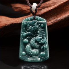 Natural Stone Dragon Pendant Necklace – Authentic Carved Amulet for Protection & Good Fortune