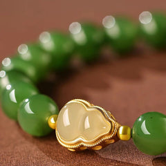 Green Jade & Gold Lucky Bracelet — Harmony, Protection & Prosperity Energy Charm