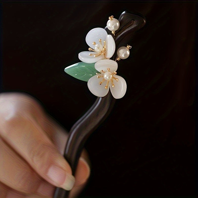 Vintage Floral Hairpin with Black & Red Flower Design - Elegant Hair Clip for Braids, Buns, Ponytails with Natural Energy Flow