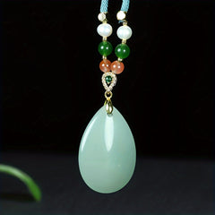 Elegant Natural Stone Teardrop Pendant Necklace for Women with Green Accent for Emotional Balance