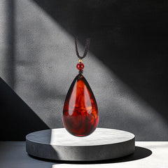 Natural Red Amber Bohemian Teardrop Necklace Pendant - Unisex Retro Jewelry for Women & Men, Valentine's Day & Birthday Gift, September Birthstone