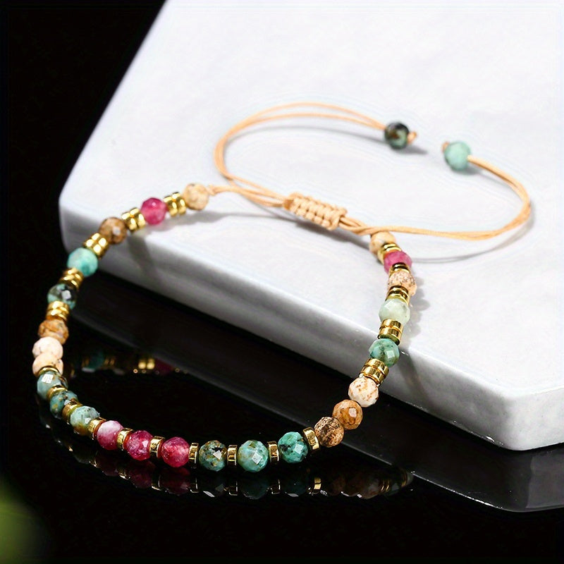 1pc Natural Stone Adjustable Bracelet - Energy Healing & Casual Elegance