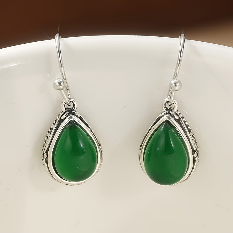 Bohemian Retro Green Tear Drop Earrings: Elegant Copper with Moonstone Accents for Casual Wear & Spiritual Harmony