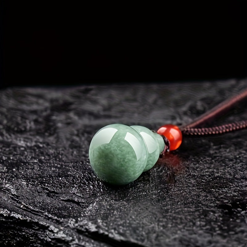 Green Jade Gourd Pendant Necklace for Prosperity, Health, and Positive Energy
