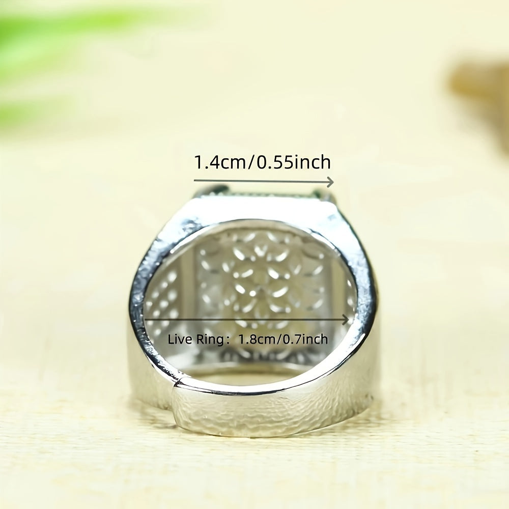 Vintage-Inspired Men's Green Agate Ring | Adjustable Square Statement Piece for Grounding & Prosperity