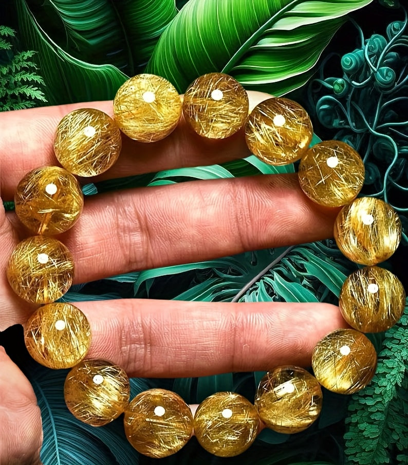 12mm Natural Golden Citrine Bracelet - Retro Style for Positive Energy & Prosperity