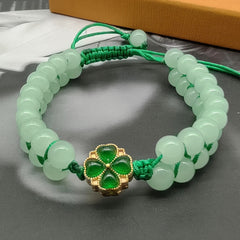 1pc Natural Green Aventurine Leaf Clover Beaded Bracelet - Unisex Stone Bracelet for Daily Wear & Holiday Decor with Energy Balancing
