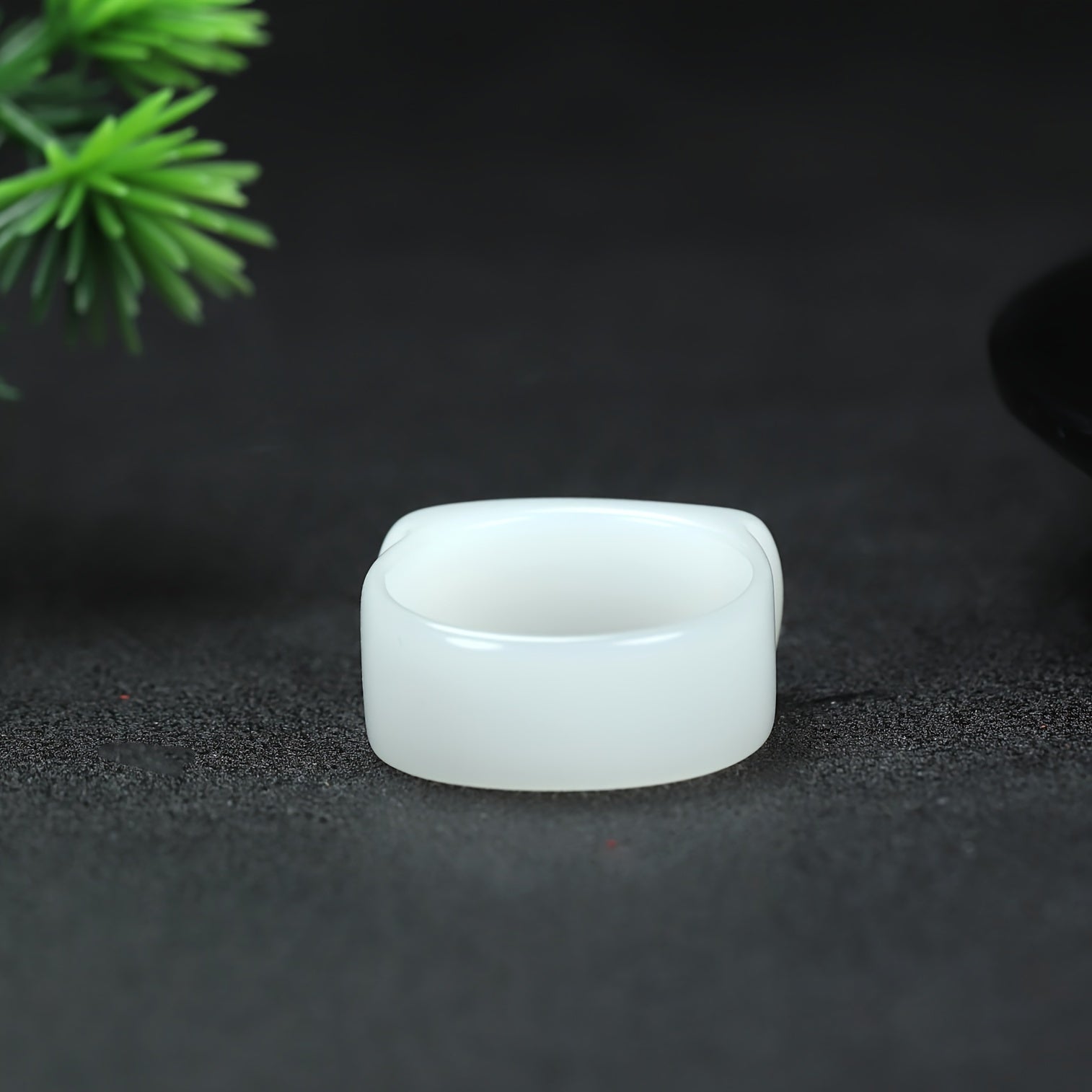 Elegant Men's Natural Stone Ring - Noble White Sheep Fat Ring with Green Accents for Energy Balance
