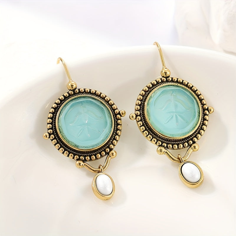 Vintage Blue Intaglio Earrings: Bohemian Style for Daily Wear & Spiritual Harmony