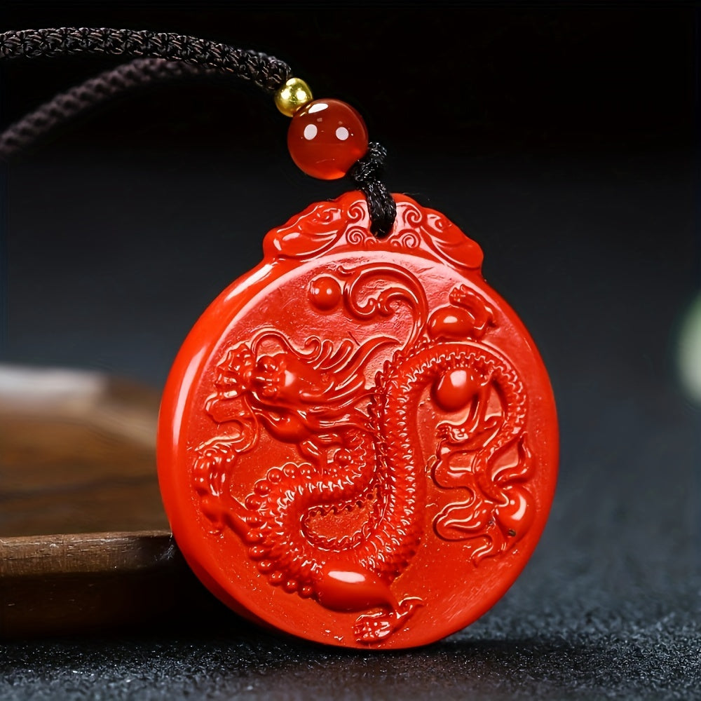 Cinnabar Dragon Pendant Red Energy Protection Good Fortune