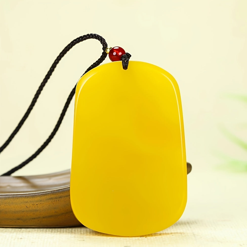 Yellow Jade Pendant with Three Sheep Charm - Unisex Amulet for Good Fortune and Harmony