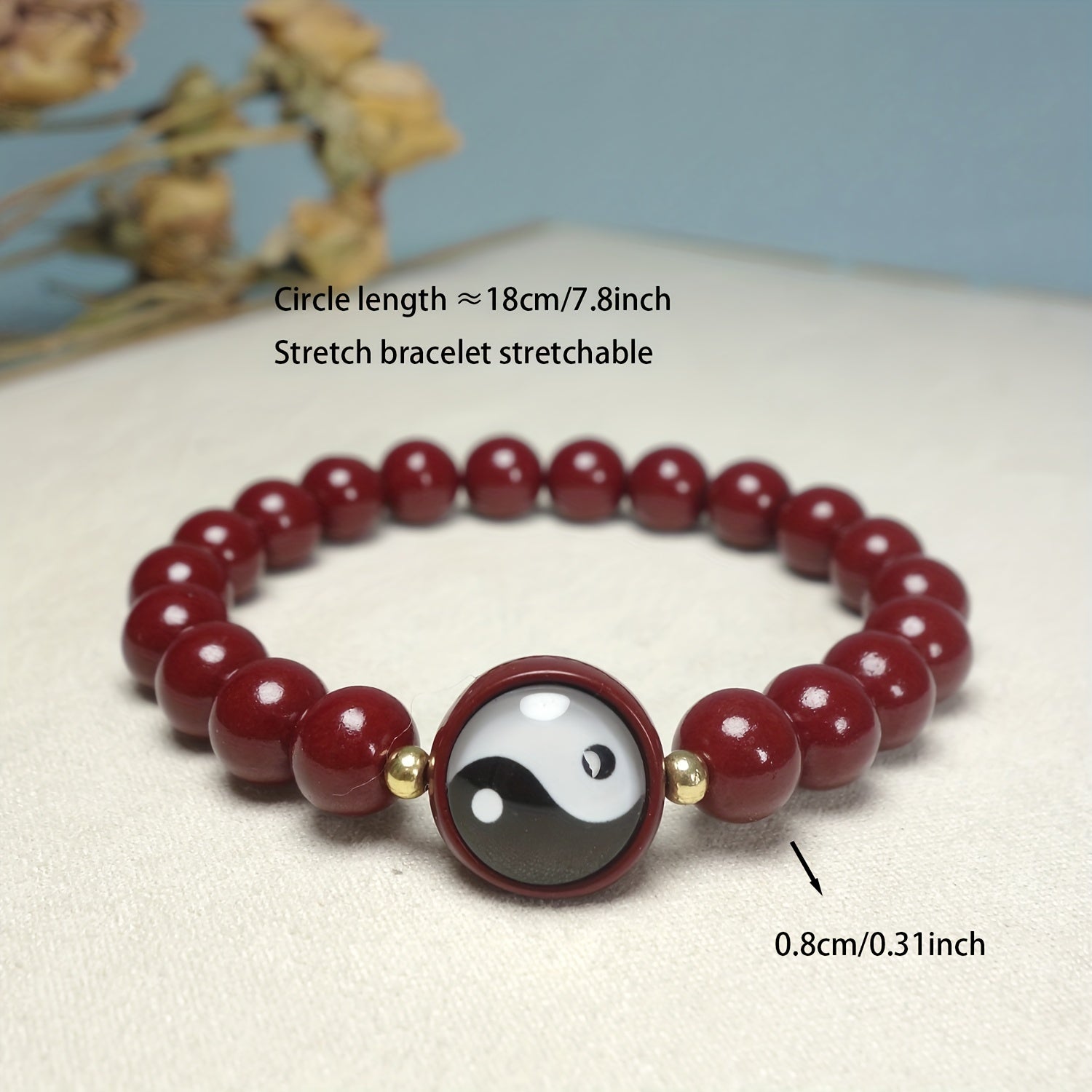 Elegant Cinnabar Tai Chi Beaded Bracelet - Good Luck & Wealth Attraction for Men