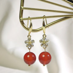 Elegant Natural Stone Flower Dangle Earrings - Vintage Style with Alloy Hooks for Daily & Party Wear
