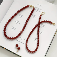 Luxury Agate Necklace - Minimalist Red Agate Bead Chain with Golden Accents for Spiritual Harmony