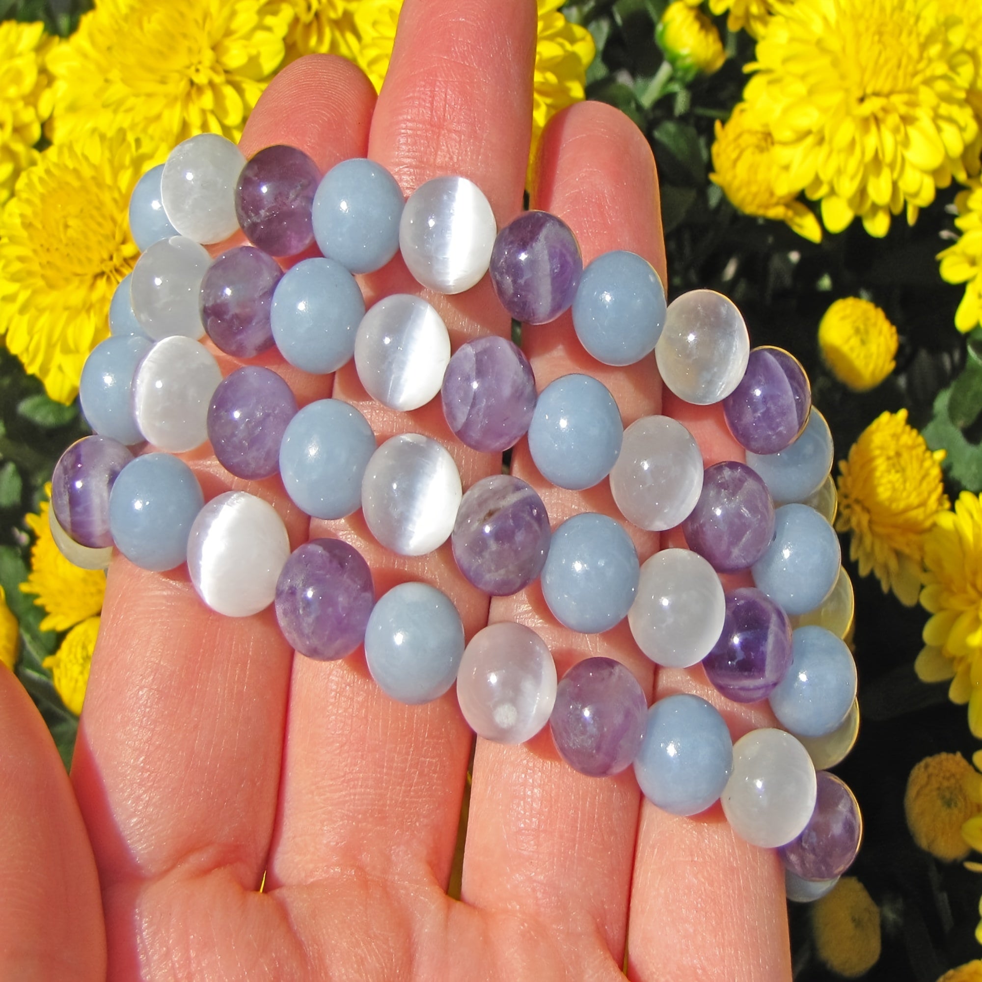 Angelite & Amethyst 8mm Beaded Bracelet - Bohemian Elegant Inner Peace Fashion Accessory