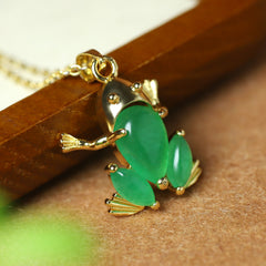 Natural Stone Frog Pendant Necklace - Whimsical Golden-Tone Charm for Pride Month & Music Festivals with Positive Energy
