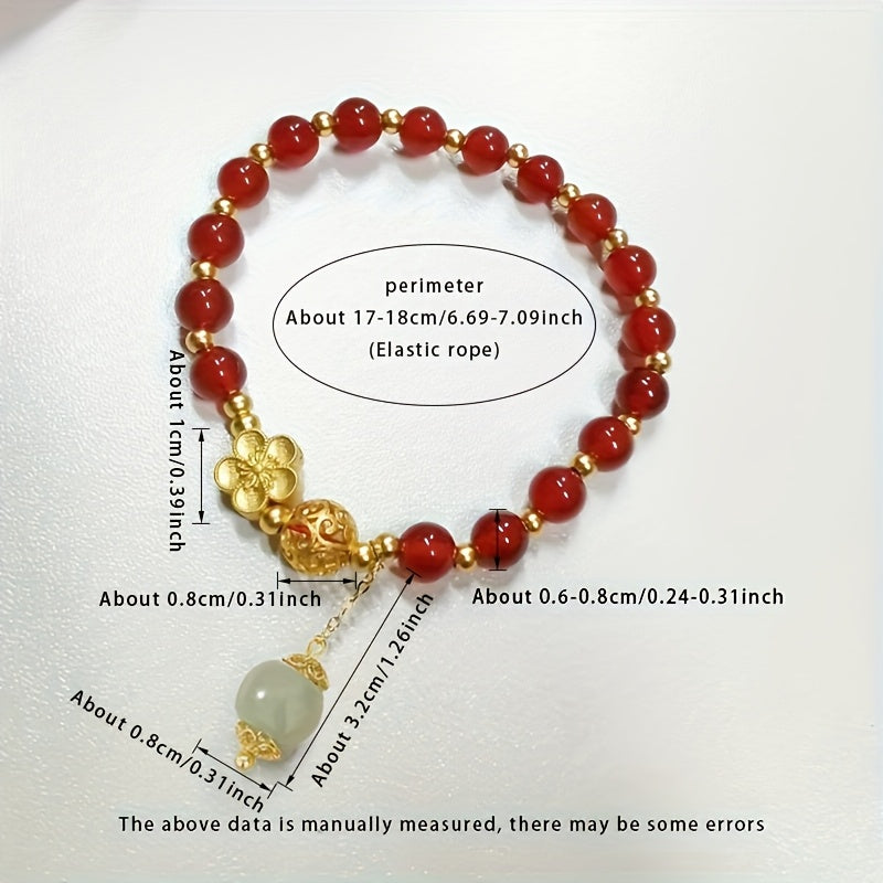 Elegant Red Agate Beaded Bracelet with Golden Accents - Daily Wear & Spiritual Protection