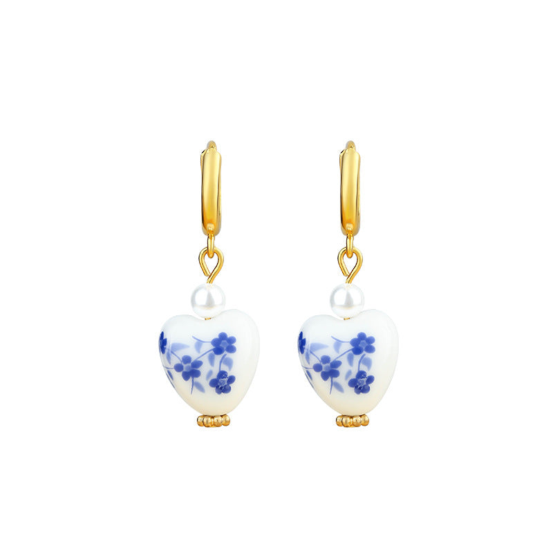 Women's Chinese Blue & White Porcelain Earrings - Vintage Asian-Inspired Drop Dangle for Elegant Party Wedding & Chinese New Year Gift
