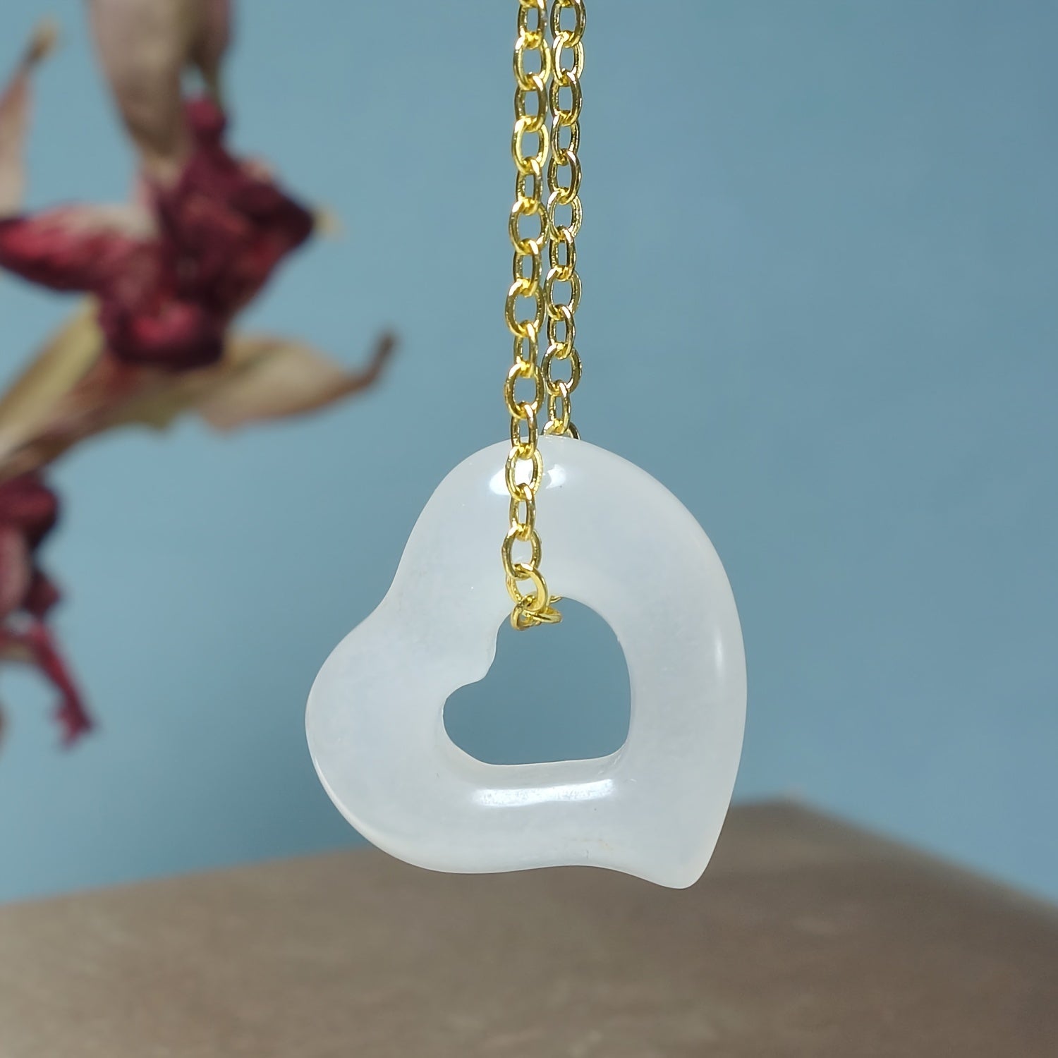 Heart & Flower Geometric Stone Necklace: Natural Energy Protection for Men