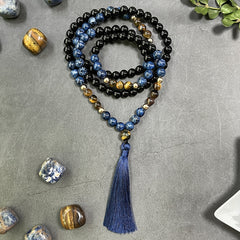 108 Natural Mala Beads with Lotus Pendant: Bohemian Jewelry for Inner Peace & Spiritual Protection