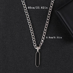 Men's Stainless Steel Cuban Chain Necklace with Black Geometric Pendant - Modern Energy & Versatile Style for Casual & Party Wear