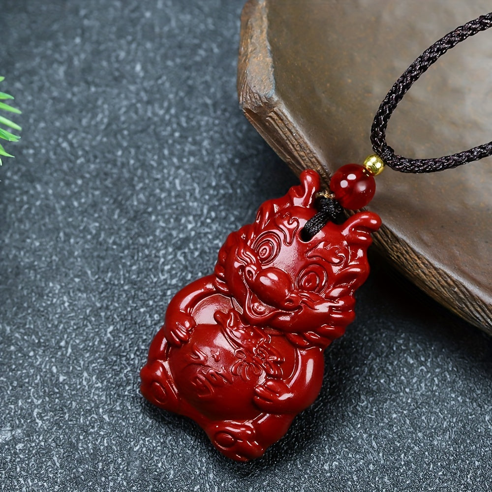 Natural Cinnabar Dragon Pendant for Luck, Protection & Vitality