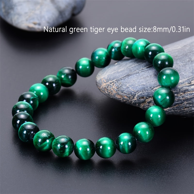 Natural Green Tiger's Eye Bracelet - Bohemian Style for Meditation & Prosperity