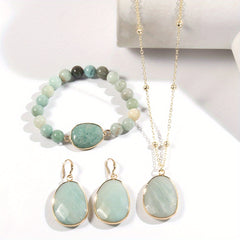 4pcs Golden Chain Natural Stone Jewelry Set - Harmony & Balance for All-Season Wear