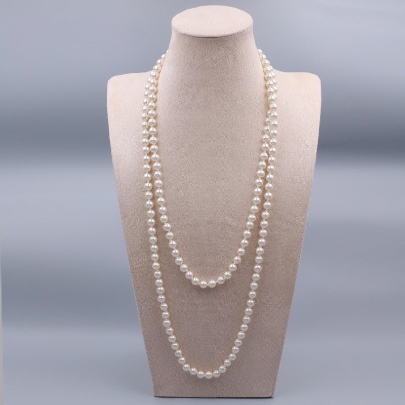 Elegant Long Necklace for Women - Versatile Sweater Chain with Smooth Beads, Timeless Birthday & Anniversary Gift for Her
