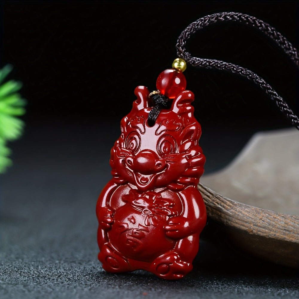 Natural Cinnabar Dragon Pendant for Luck, Protection & Vitality