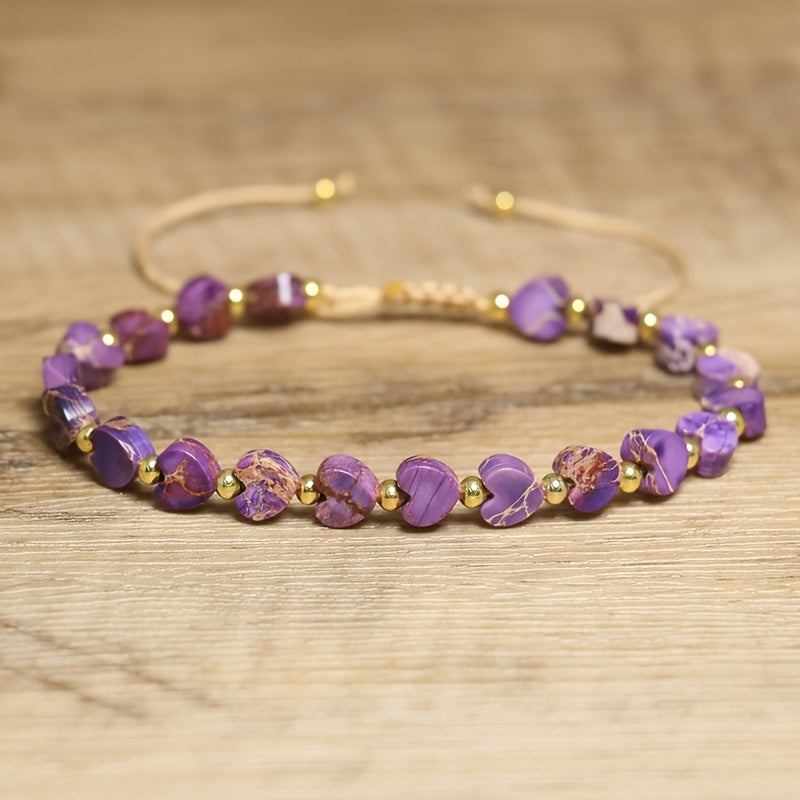 Heart-Shaped Amethyst Bracelet - Natural Stone Elegance for Daily Wear & Valentine's Gifting