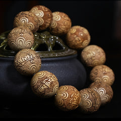 Hand-Carved Wooden Bead Bracelet - Natural Energy & Cultural Symbolism