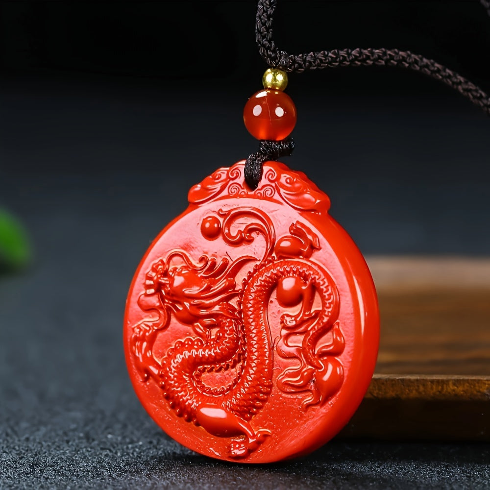 Cinnabar Dragon Pendant Red Energy Protection Good Fortune