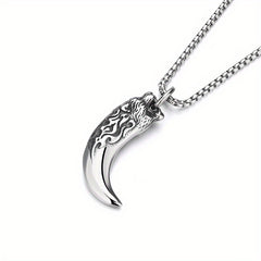 Titanium 316L Stainless Steel Wolf Tooth Pendant Necklace - Symbol of Strength & Protection