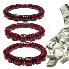 Cinnabar Six-Word Mantra Bracelet — Protection, Prosperity & Spiritual Energy Balance Beaded Jewelry