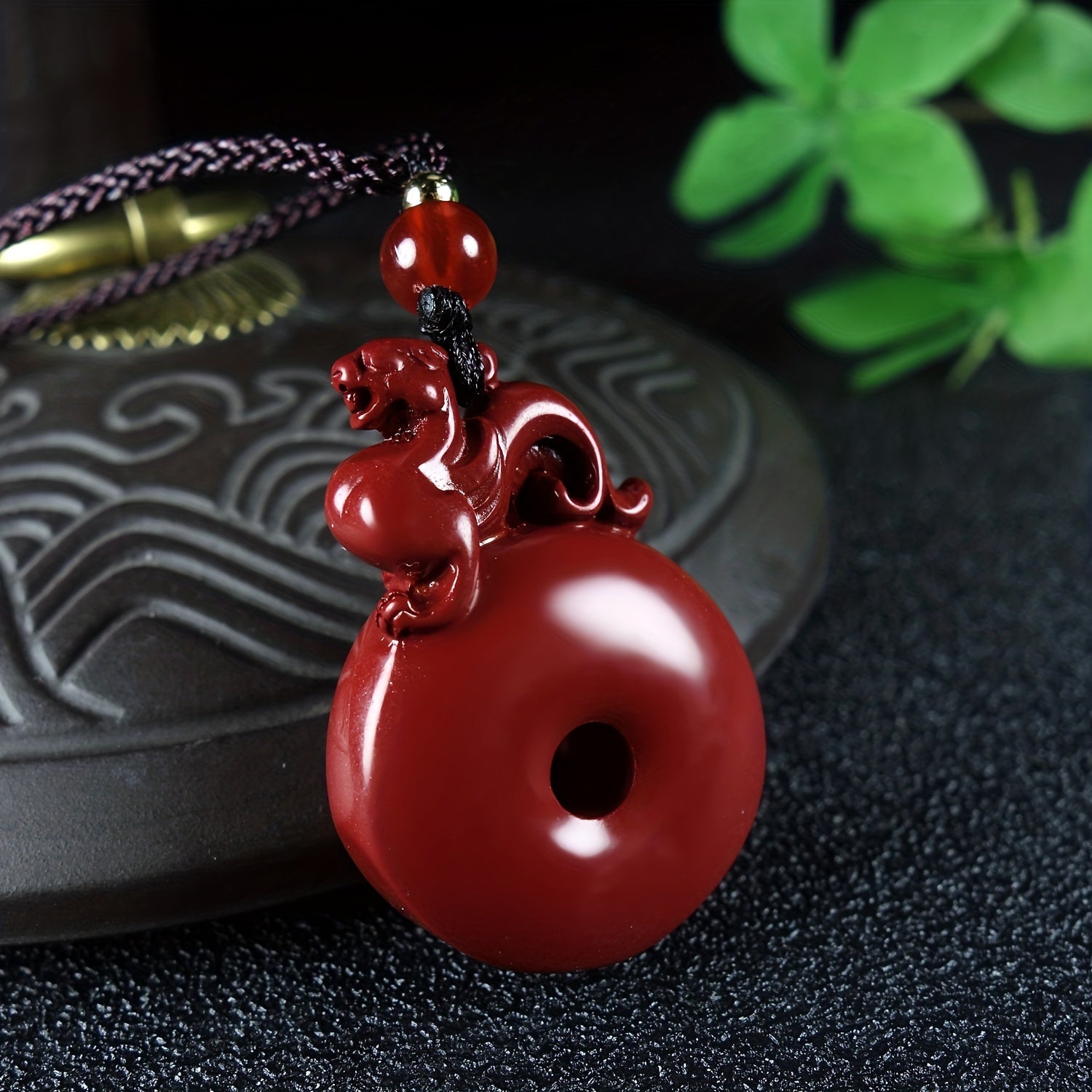 Natural Raw Stone Cinnabar Safe Buckle Purple Gold Sand Mythical Animal Pixiu Lucky Body Protection Necklace - Positive Energy Talisman