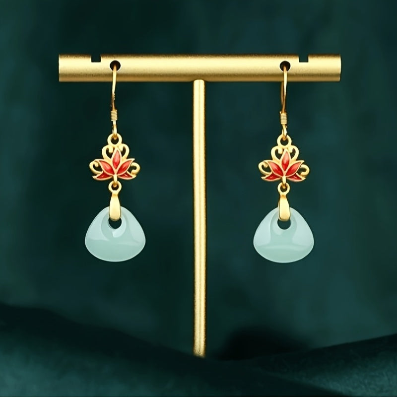 Vintage Golden Plated Copper Lotus Earrings for Spiritual Balance Energy