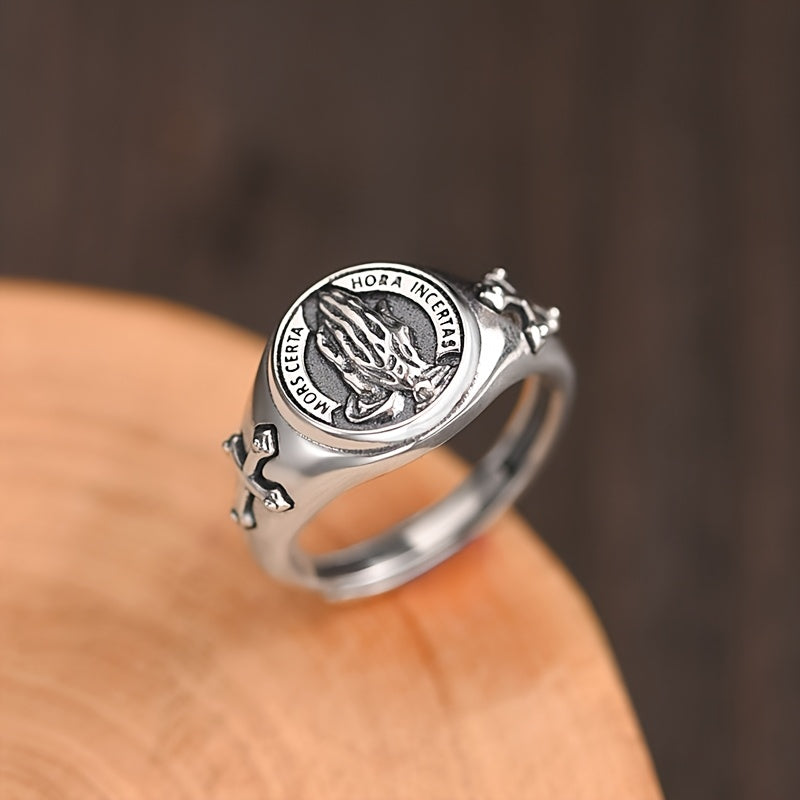 Men's Prayer Hands Ring  - Spiritual Protection & Energy Harmony, Adjustable Open Band, Hypoallergenic