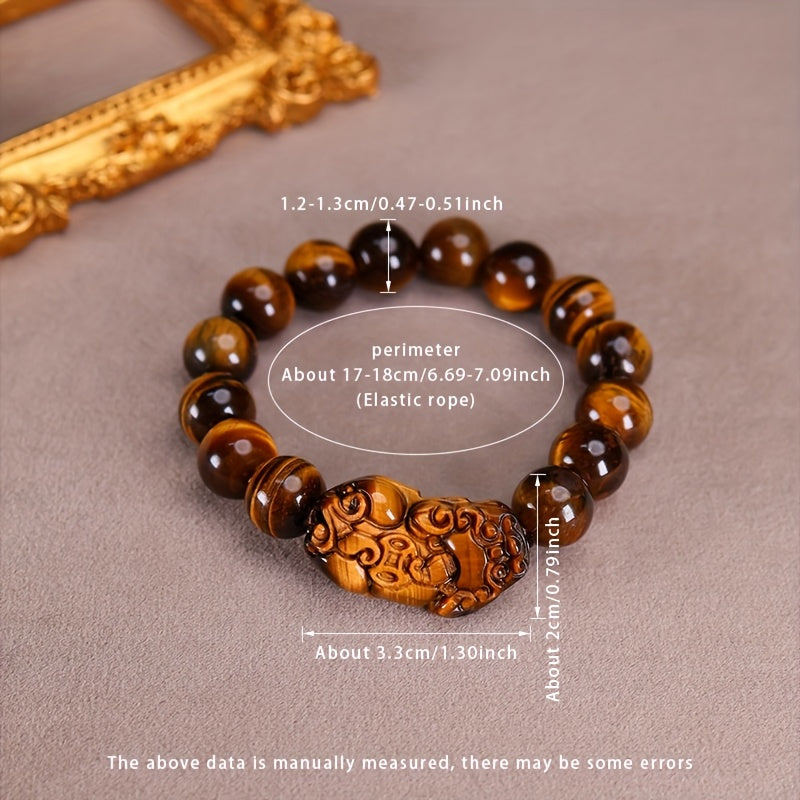 1pc Women's Tiger's Eye Stone Bracelet - Natural Brown & Golden Marbling Effect for Protection & Confidence