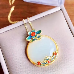 Burnt Blue Lotus Jade Pendant for Spiritual Enlightenment, Inner Peace, and Calm Energy