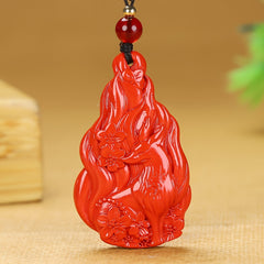Cinnabar Nine-Tailed Fox Pendant for Protection, Prosperity & Casual Elegance