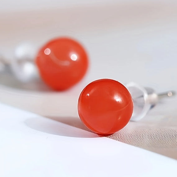 South Red Agate Stud Earrings - 6mm S925 Silver for Harmony & Protection - Natural Healing Energy