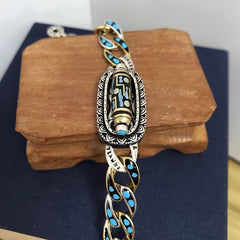 Men’s Vintage Nine-Eye Bead Bracelet — Protection, Wisdom & Energy Balance | Copper Chain with Turquoise & Agate Inlay