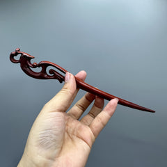 Hand-Carved Red Sandalwood Phoenix Hairpin - Elegant Vintage Hair Accessory for Harmony & Prosperity