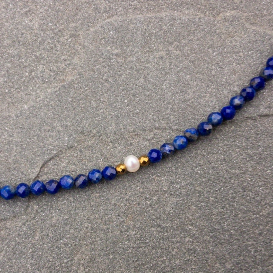 Elegant Women's Lapis Lazuli Necklace - Natural Blue Beaded Chain for Spiritual Harmony & Everyday Elegance