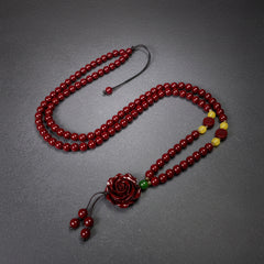 Cinnabar Rose Pendant Necklace - Fashionable Good Luck Charm for Couples