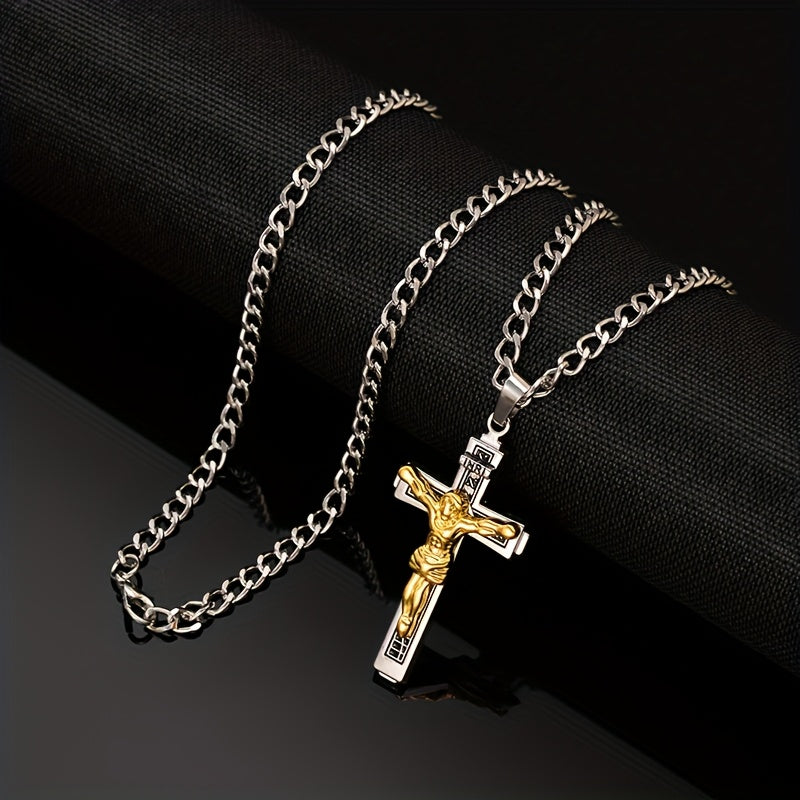 Bohemian Jesus Cross Pendant Necklace — Spiritual Protection with Titanium Steel Chain