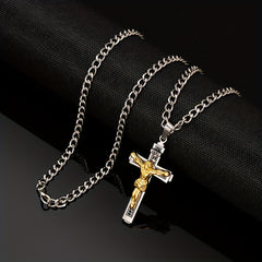 Bohemian Jesus Cross Pendant Necklace — Spiritual Protection with Titanium Steel Chain