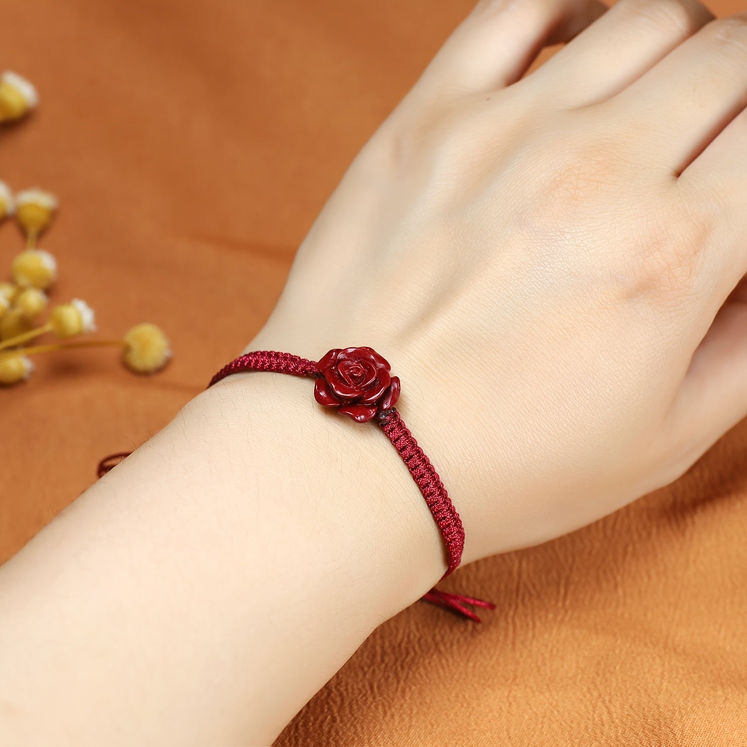 Red Rose Braided Bracelet - Vintage Floral Charm for Prosperity & Emotional Balance