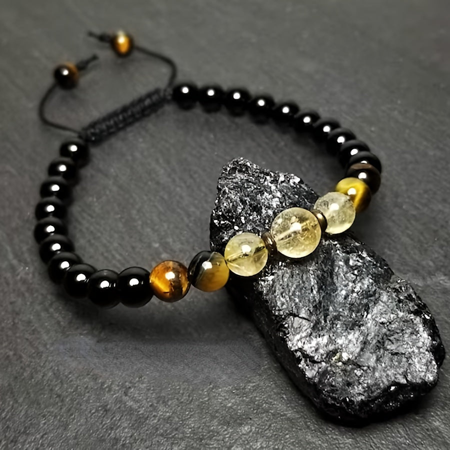 Grounding Tiger Eye & Citrine Mala Bracelet for Protection, Abundance, and Positive Energy